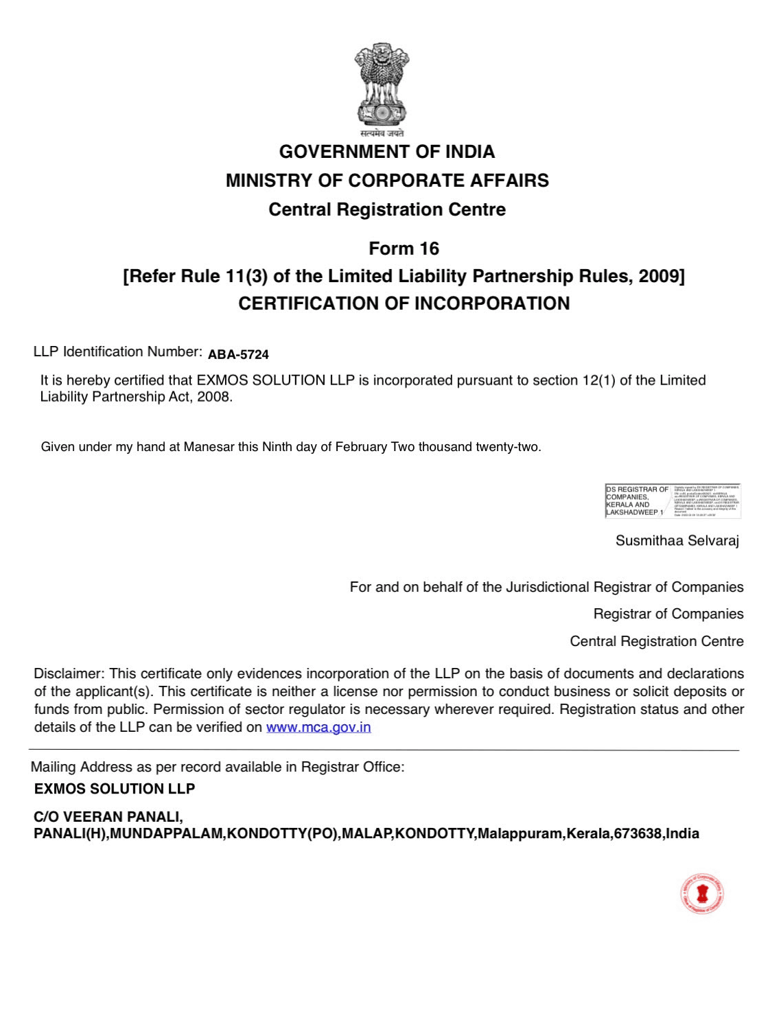 Certificate of Incorporation